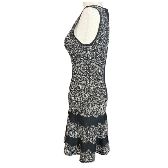 BCBGMAXAZRIA Wilma Black Cream Jacquard Lace Fit and Flare Dress Sleeveless XS - Picture 5 of 11